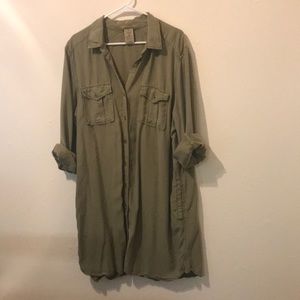 Green button up shirt dress